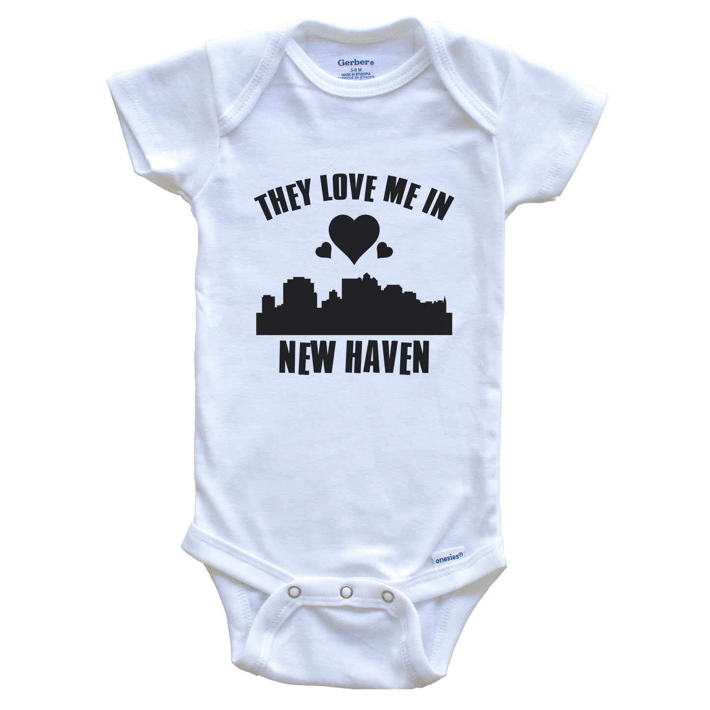 They Love Me In New Haven Connecticut Hearts Skyline One Piece Baby Bodysuit