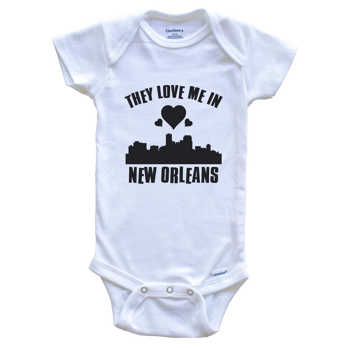 They Love Me In New Orleans Louisiana Hearts Skyline One Piece Baby Bodysuit