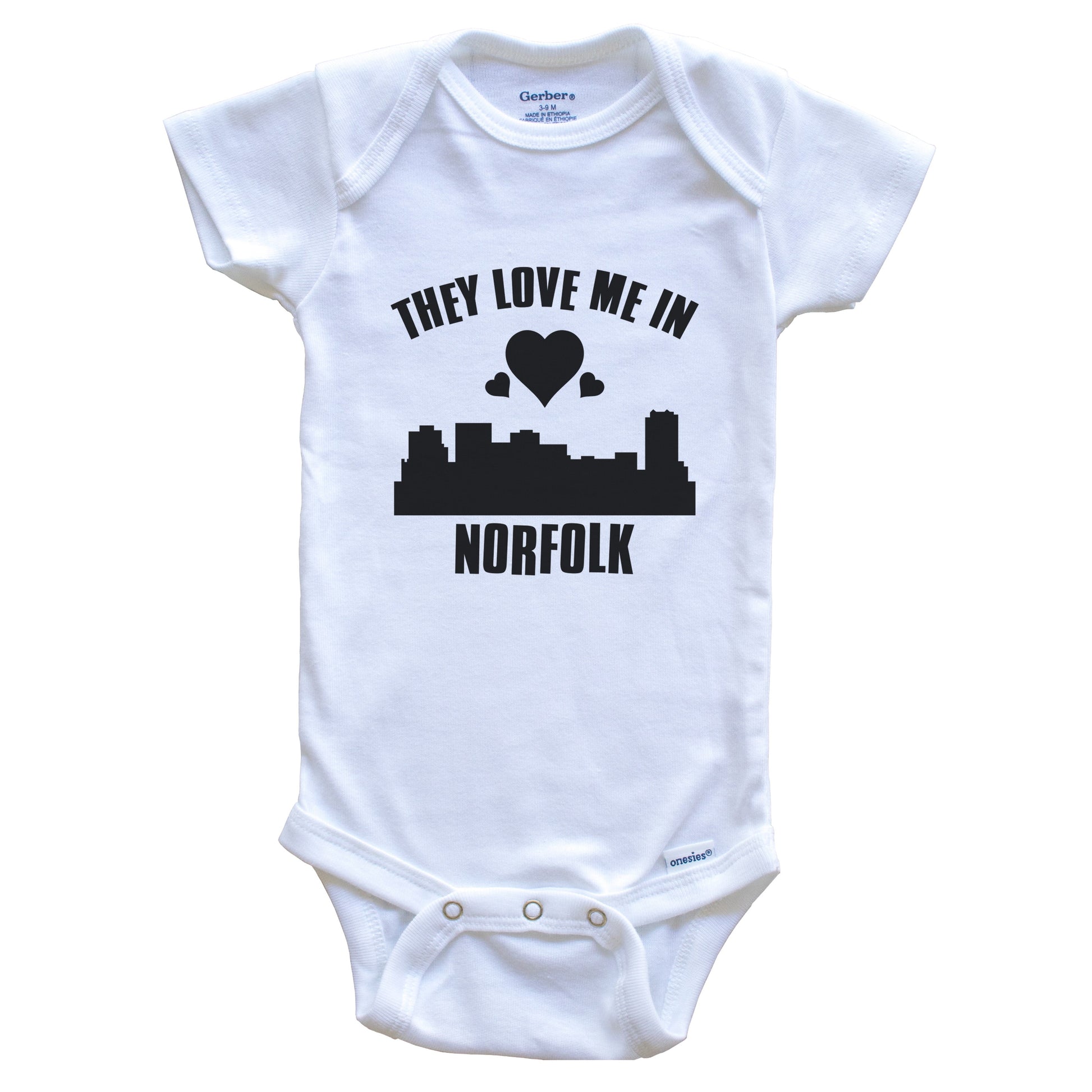 They Love Me In Norfolk Virginia Hearts Skyline One Piece Baby Bodysuit