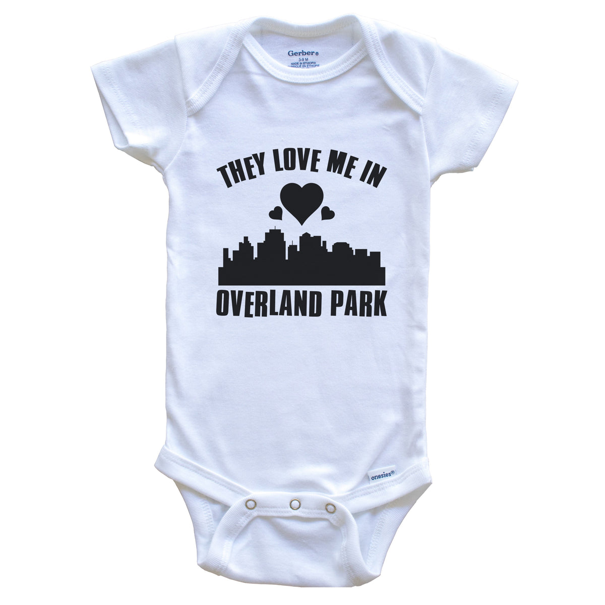 They Love Me In Overland Park Kansas Hearts Skyline One Piece Baby Bodysuit