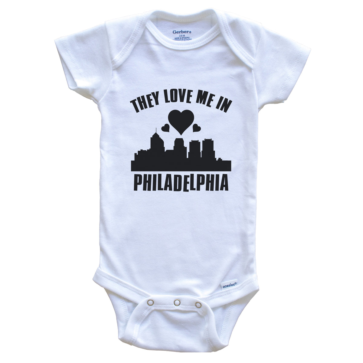 They Love Me In Philadelphia Pennsylvania Hearts Skyline One Piece Baby Bodysuit