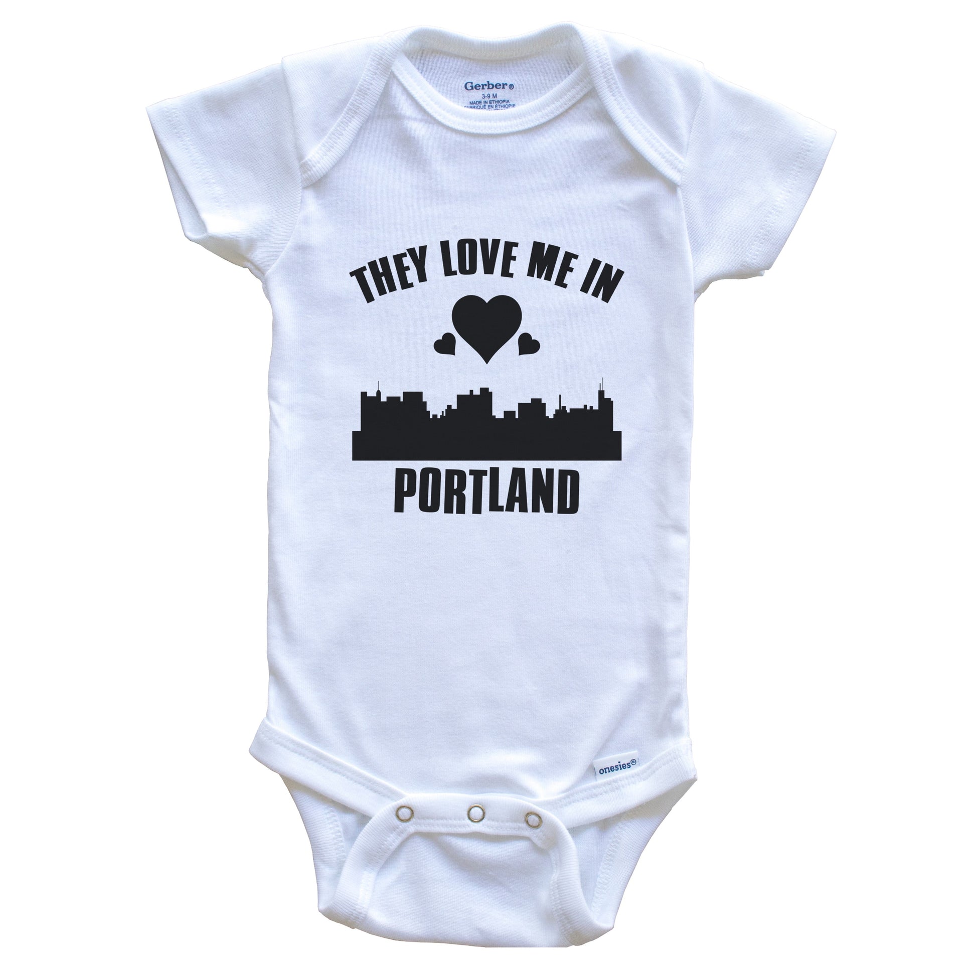 They Love Me In Portland Maine Hearts Skyline One Piece Baby Bodysuit