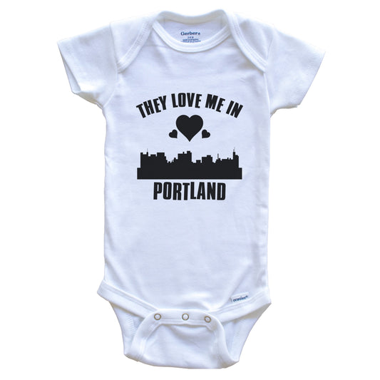 They Love Me In Portland Maine Hearts Skyline One Piece Baby Bodysuit