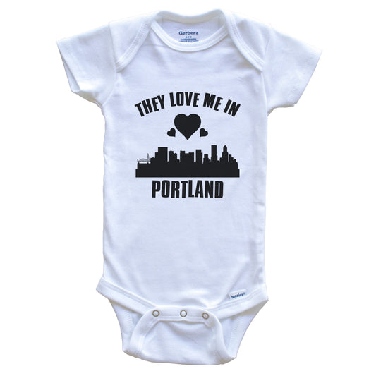 They Love Me In Portland Oregon Hearts Skyline One Piece Baby Bodysuit