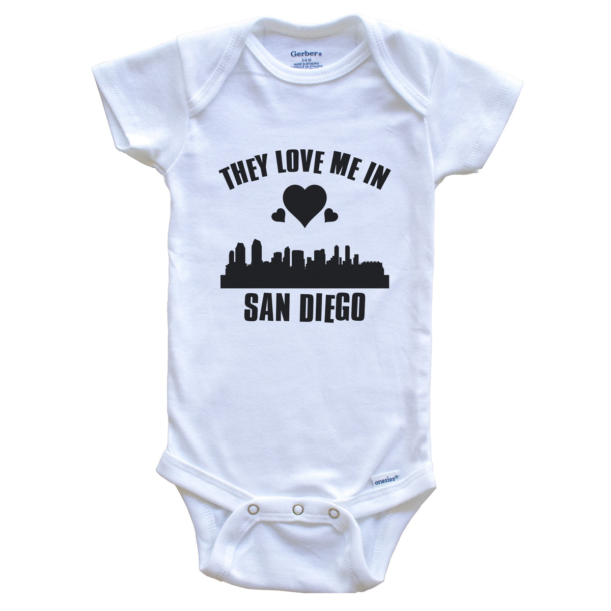 They Love Me In San Diego California Hearts Skyline One Piece Baby Bodysuit