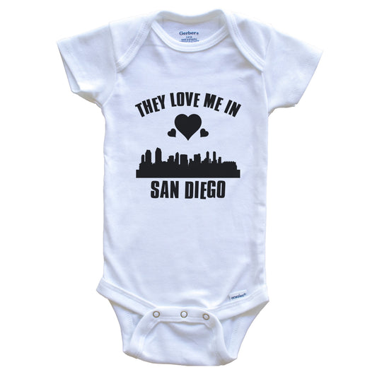 They Love Me In San Diego California Hearts Skyline One Piece Baby Bodysuit
