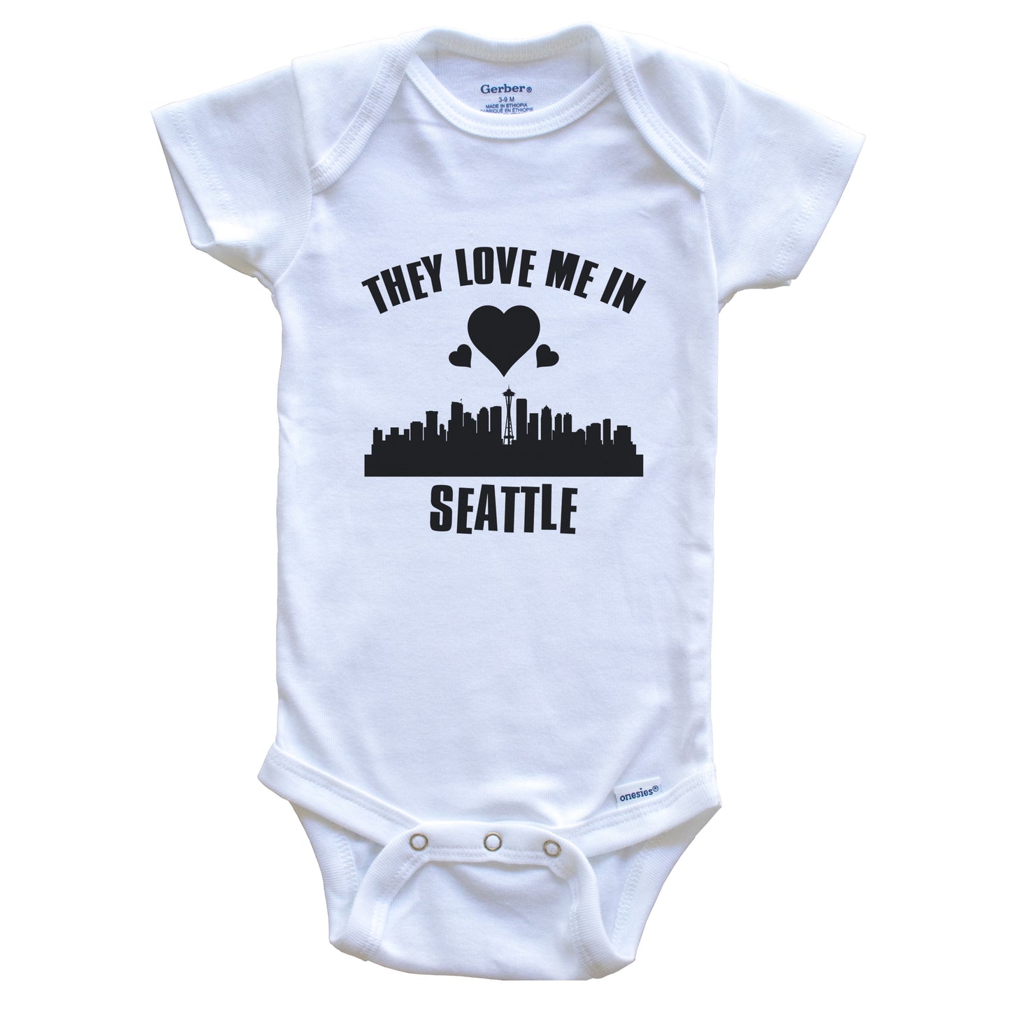 They Love Me In Seattle Washington Hearts Skyline One Piece Baby Bodysuit