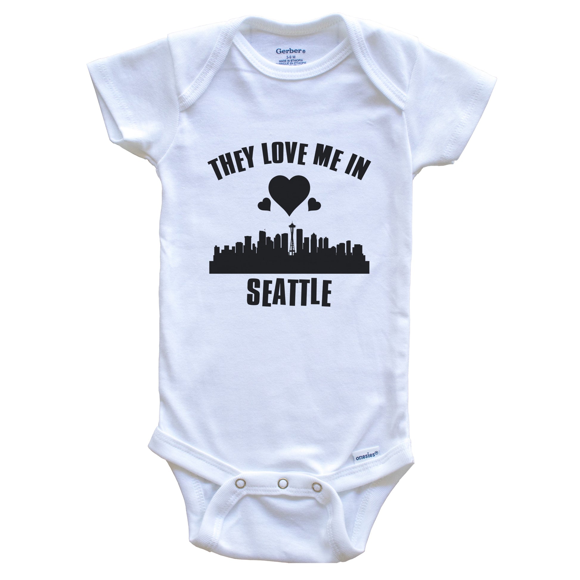 They Love Me In Seattle Washington Hearts Skyline One Piece Baby Bodysuit
