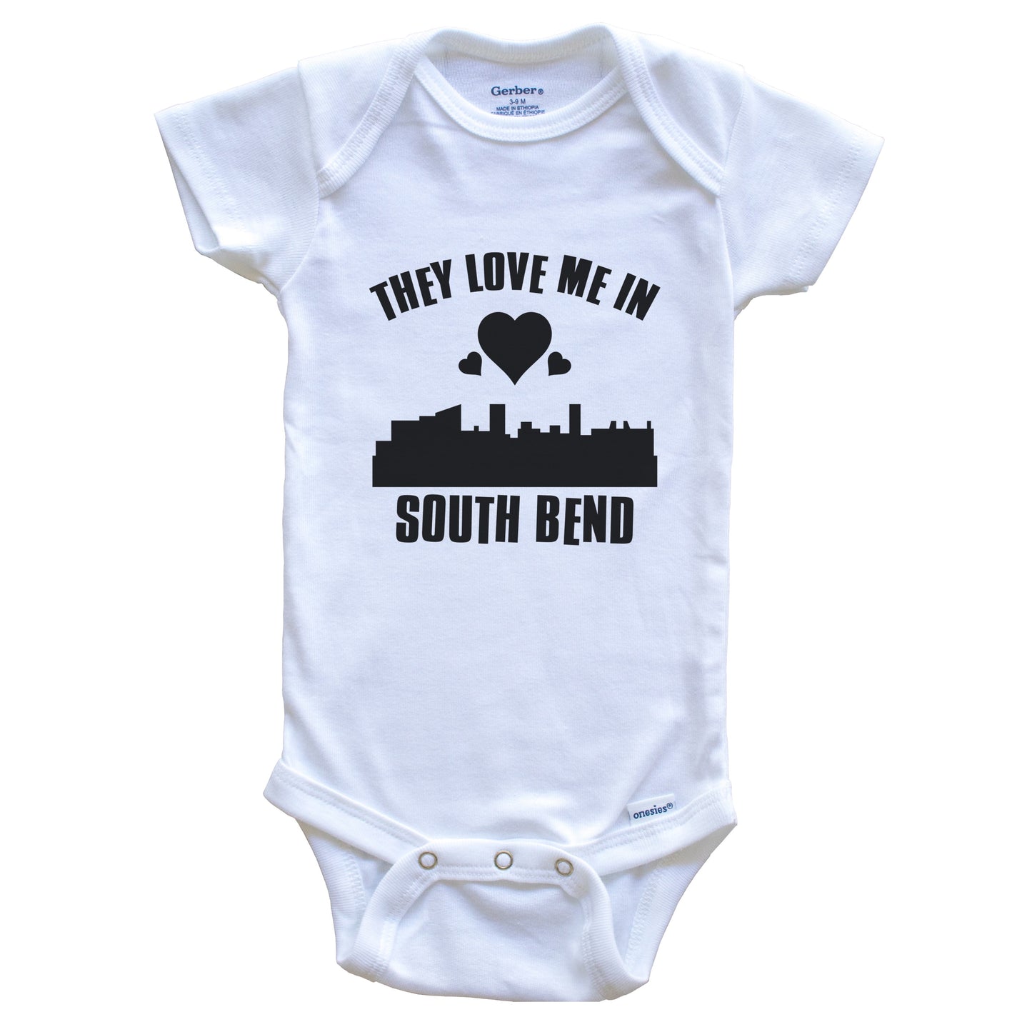They Love Me In South Bend Indiana Hearts Skyline One Piece Baby Bodysuit