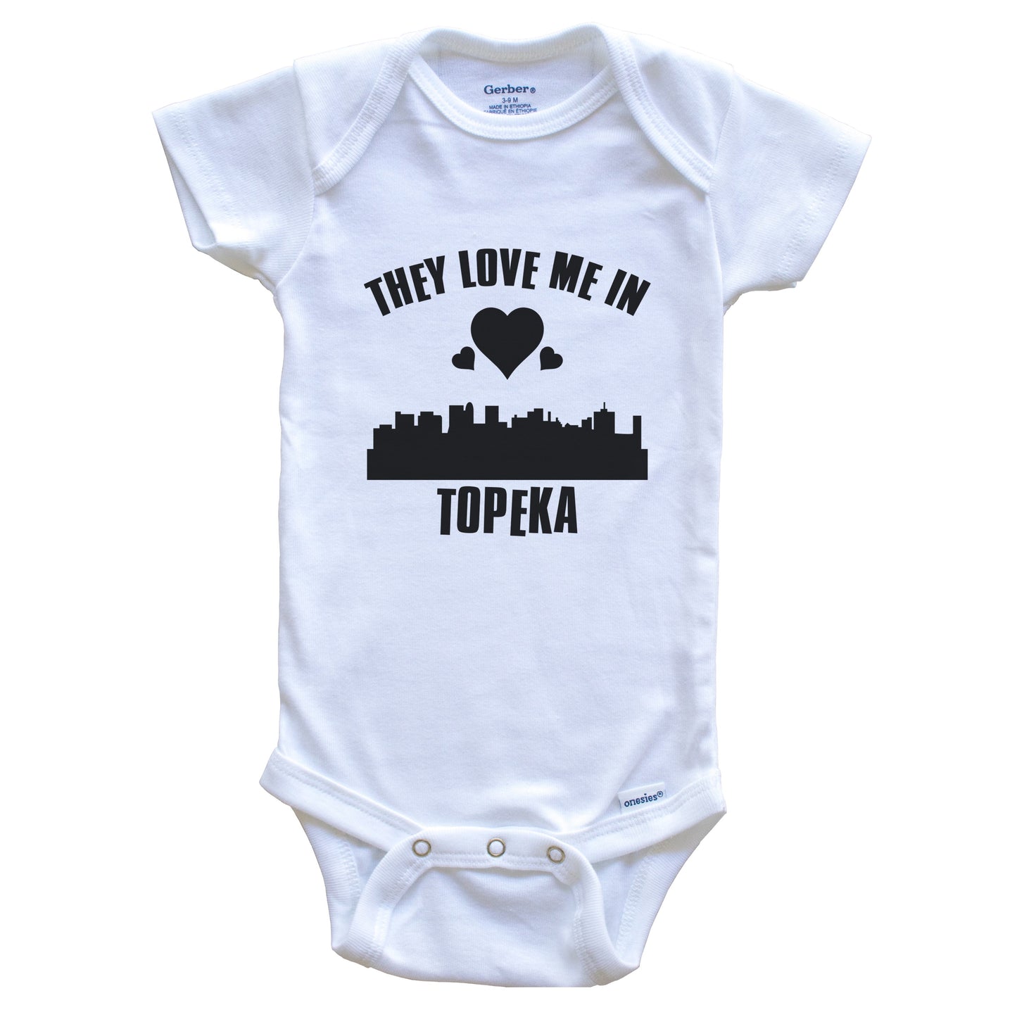 They Love Me In Topeka Kansas Hearts Skyline One Piece Baby Bodysuit