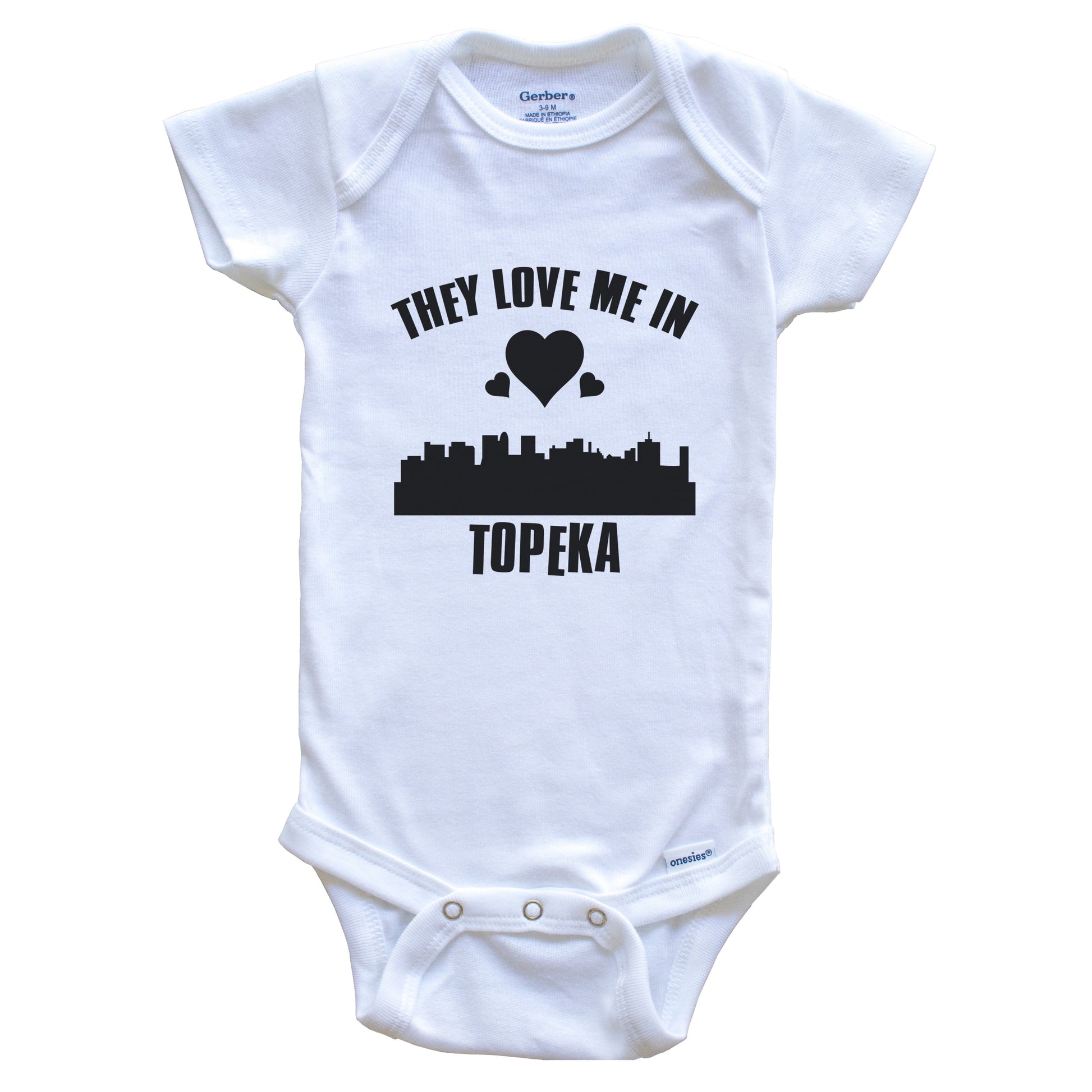 They Love Me In Topeka Kansas Hearts Skyline One Piece Baby Bodysuit
