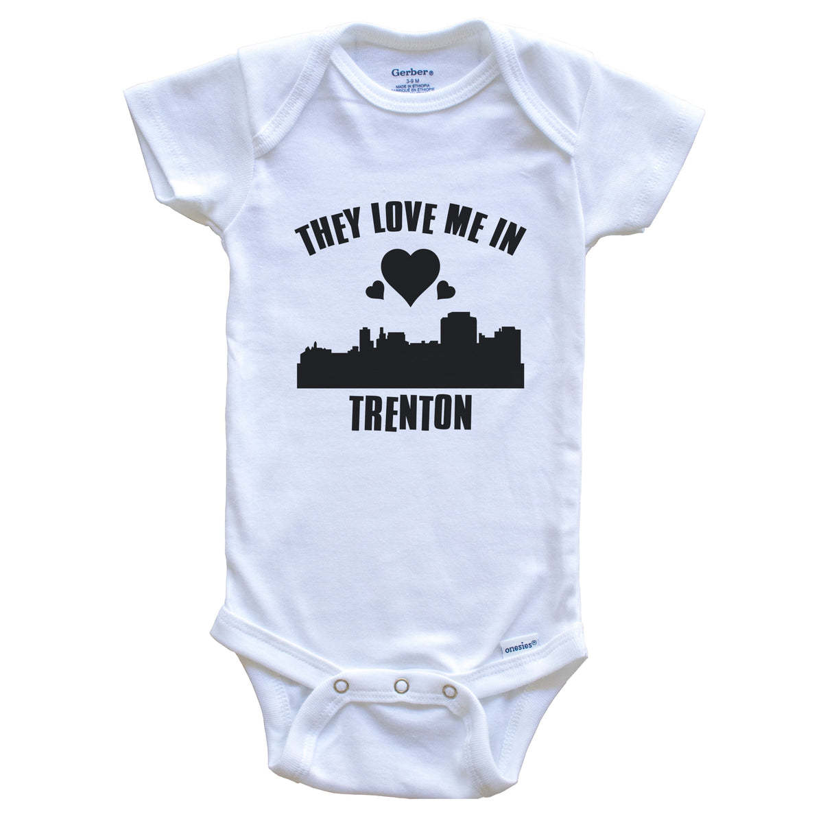 They Love Me In Trenton New Jersey Hearts Skyline One Piece Baby Bodysuit