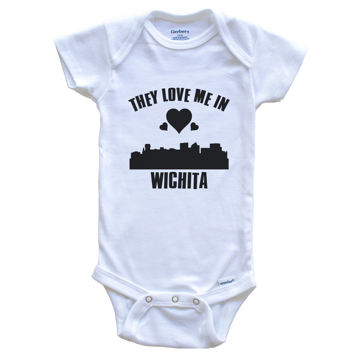 They Love Me In Wichita Kansas Hearts Skyline One Piece Baby Bodysuit