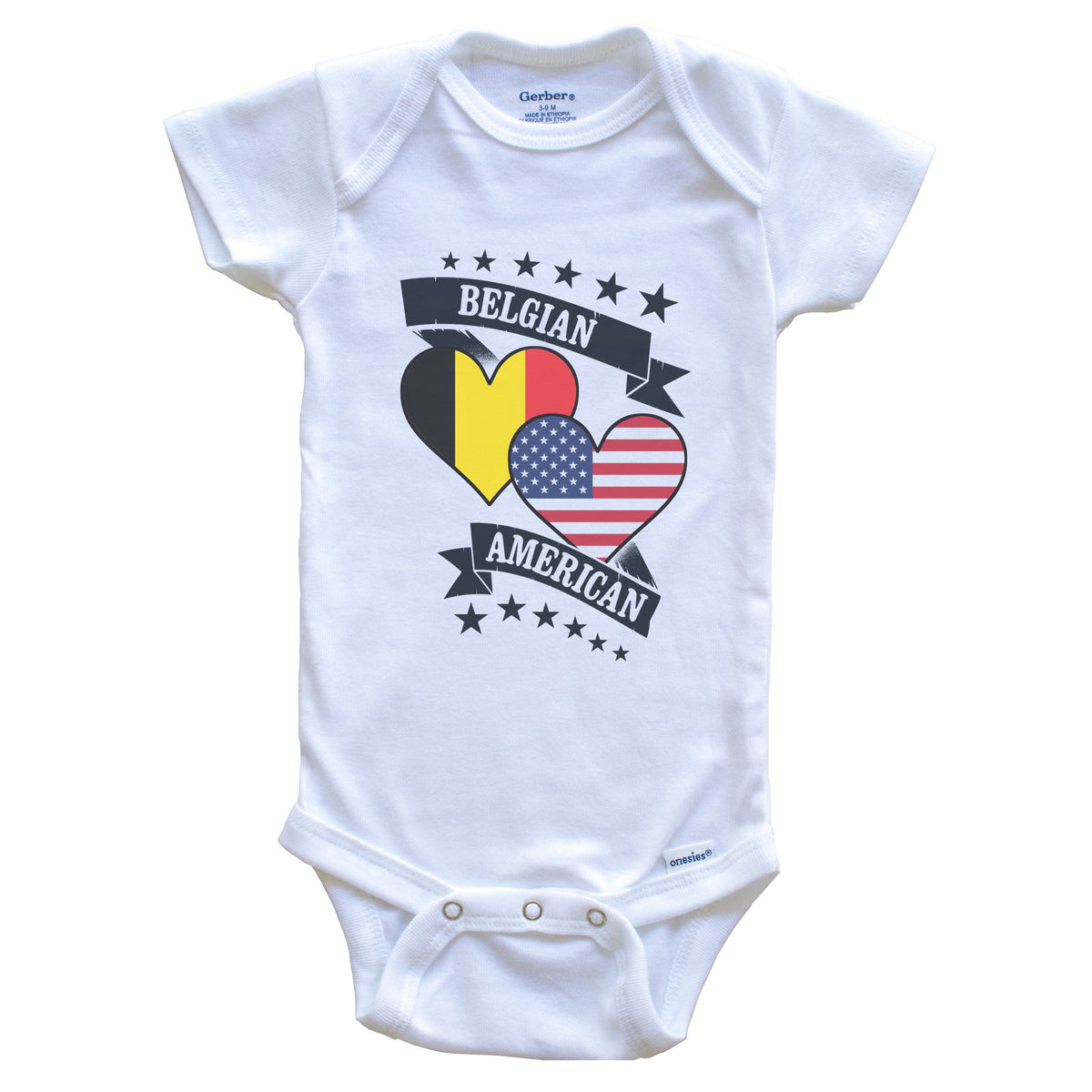 Belgian American Heart Flags Belgium America Baby Bodysuit