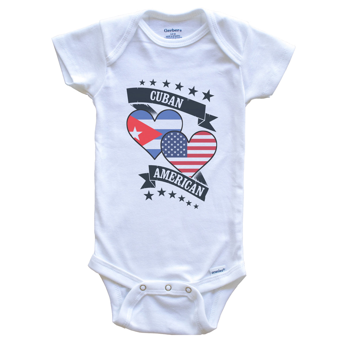 Cuban American Heart Flags Cuba America Baby Bodysuit