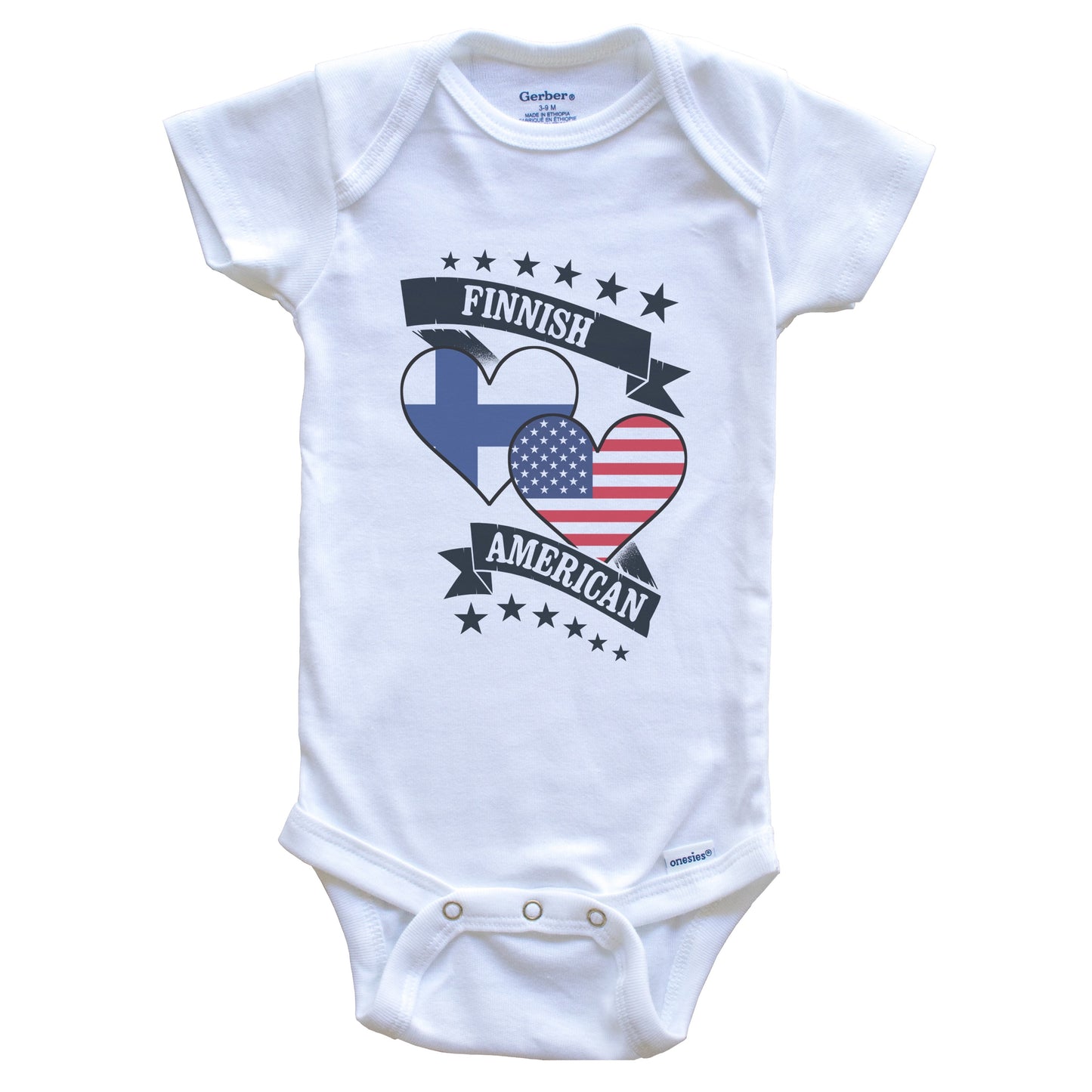 Finnish American Heart Flags Finland America Baby Bodysuit