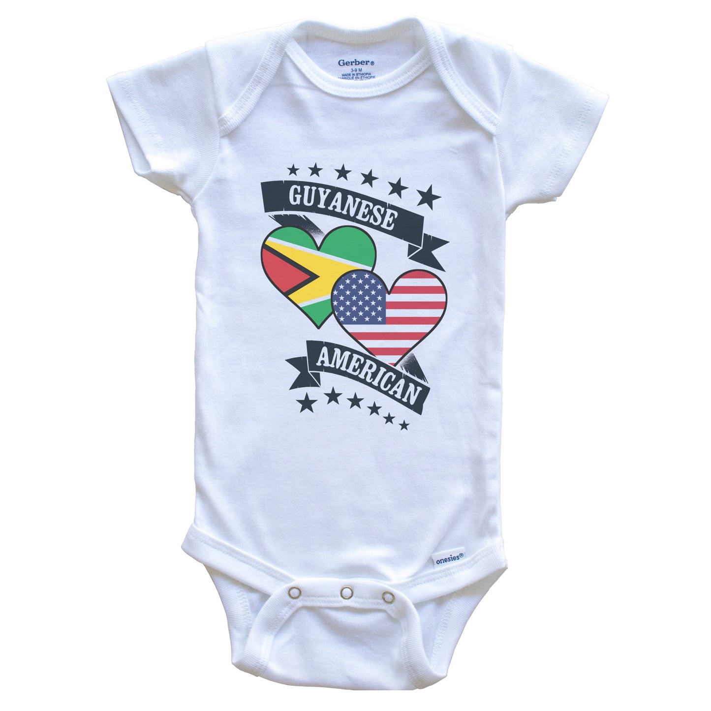Guyanese American Heart Flags Guyana America Baby Bodysuit