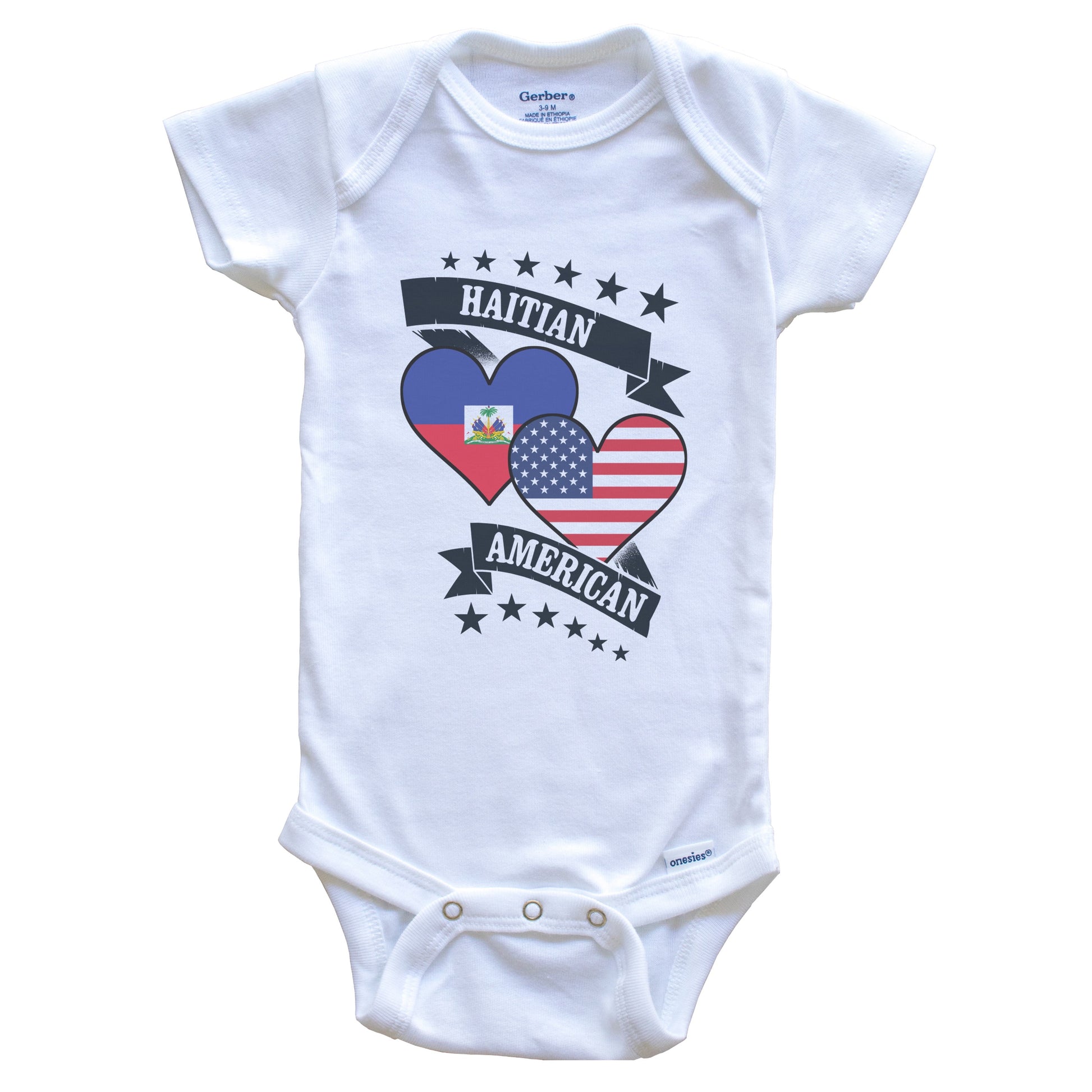 Haitian American Heart Flags Haiti America Baby Bodysuit