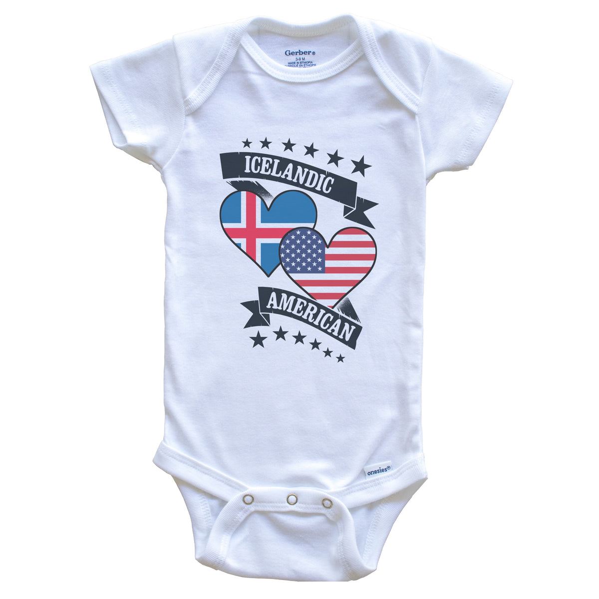 Icelandic American Heart Flags Iceland America Baby Bodysuit