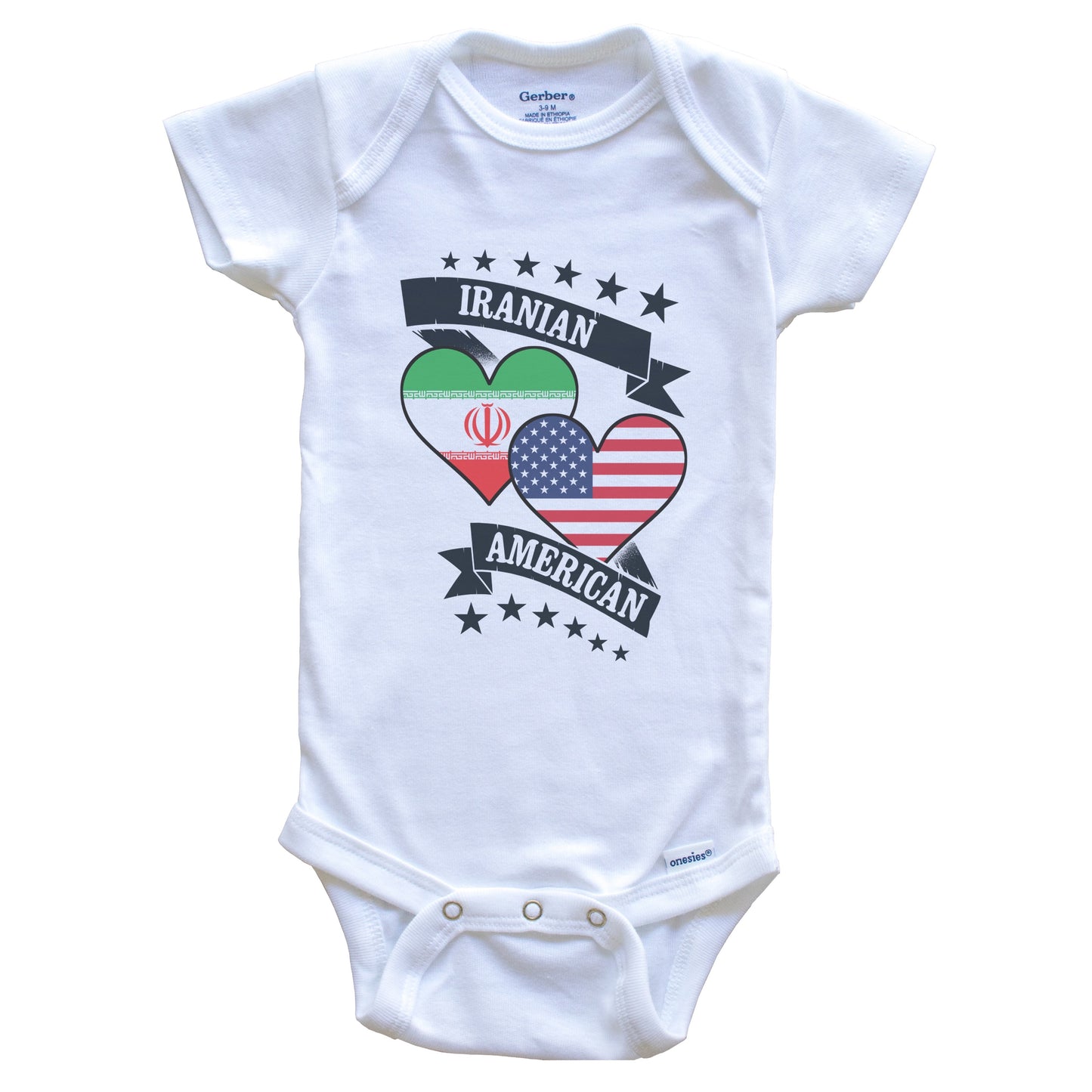Iranian American Heart Flags Iran America Baby Bodysuit