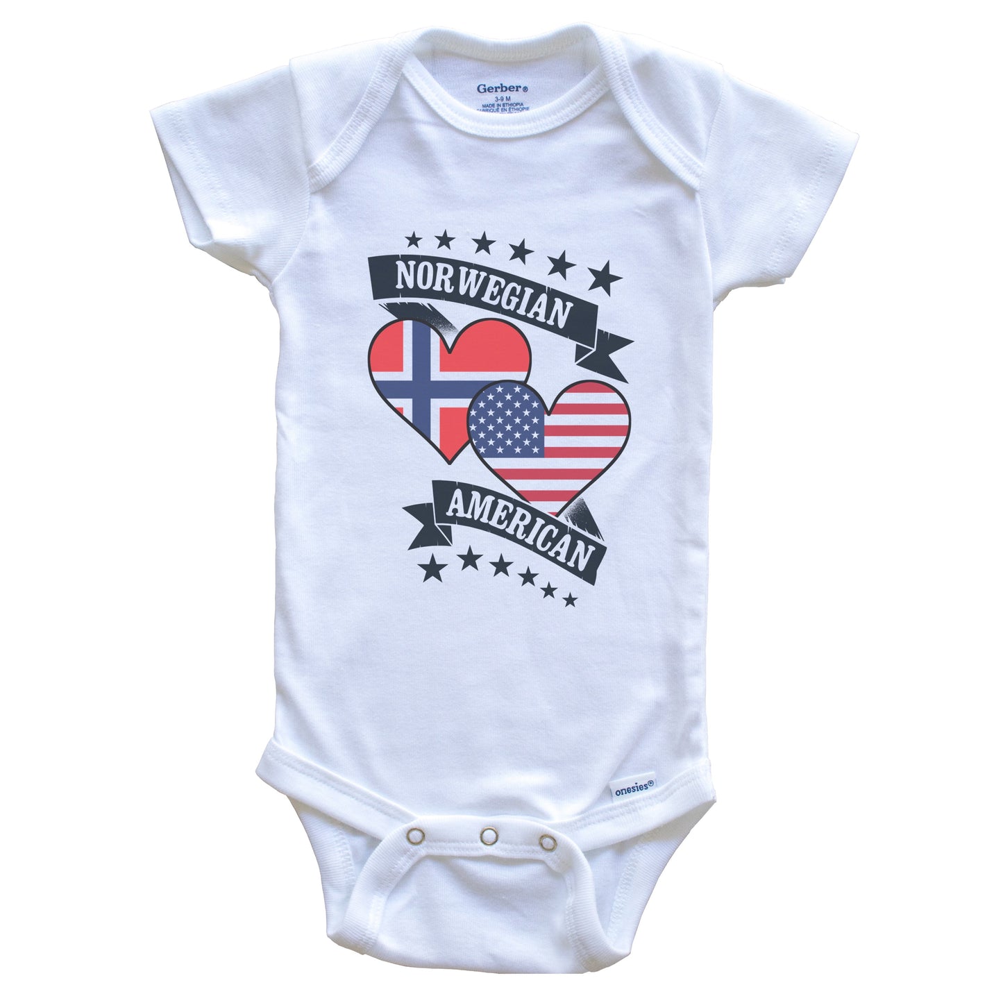 Norwegian American Heart Flags Norway America Baby Bodysuit