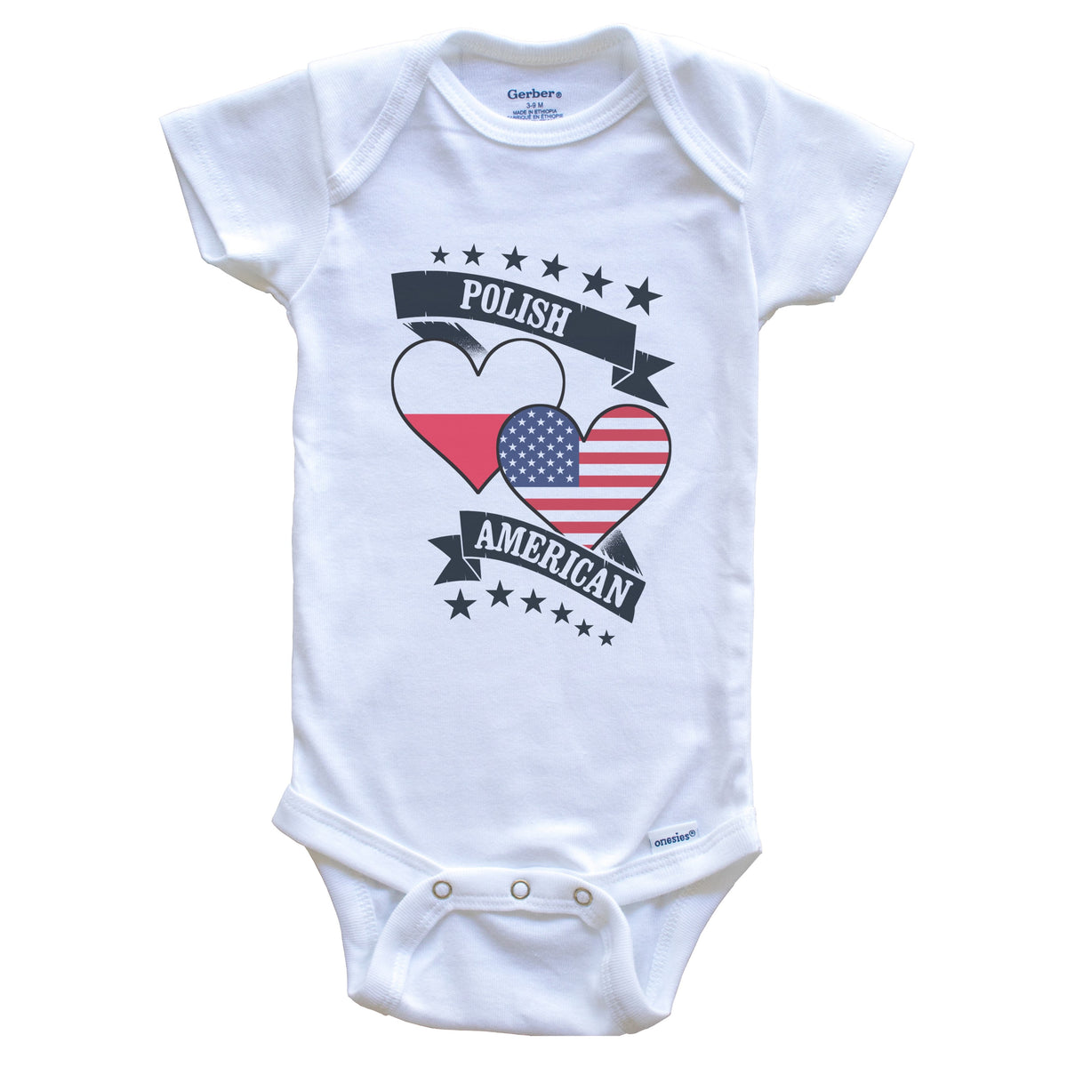 Polish American Heart Flags Poland America Baby Bodysuit