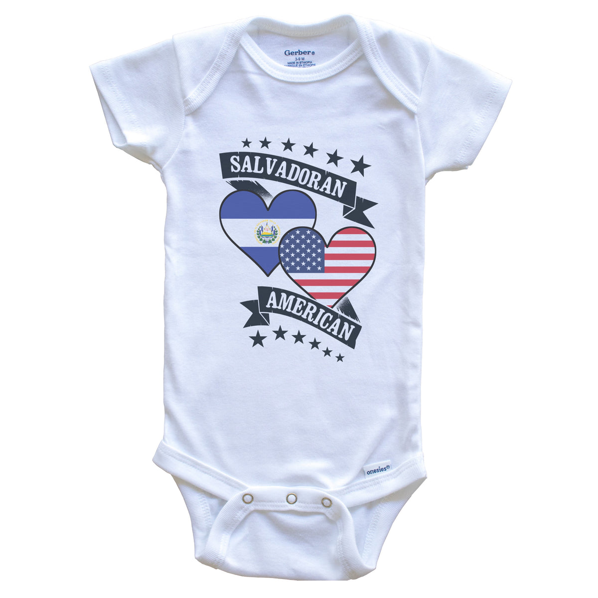 Salvadoran American Heart Flags El Salvador America Baby Bodysuit