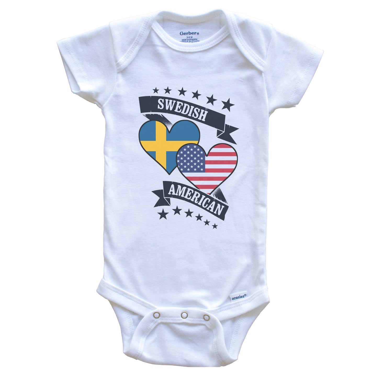 Swedish American Heart Flags Sweden America Baby Bodysuit