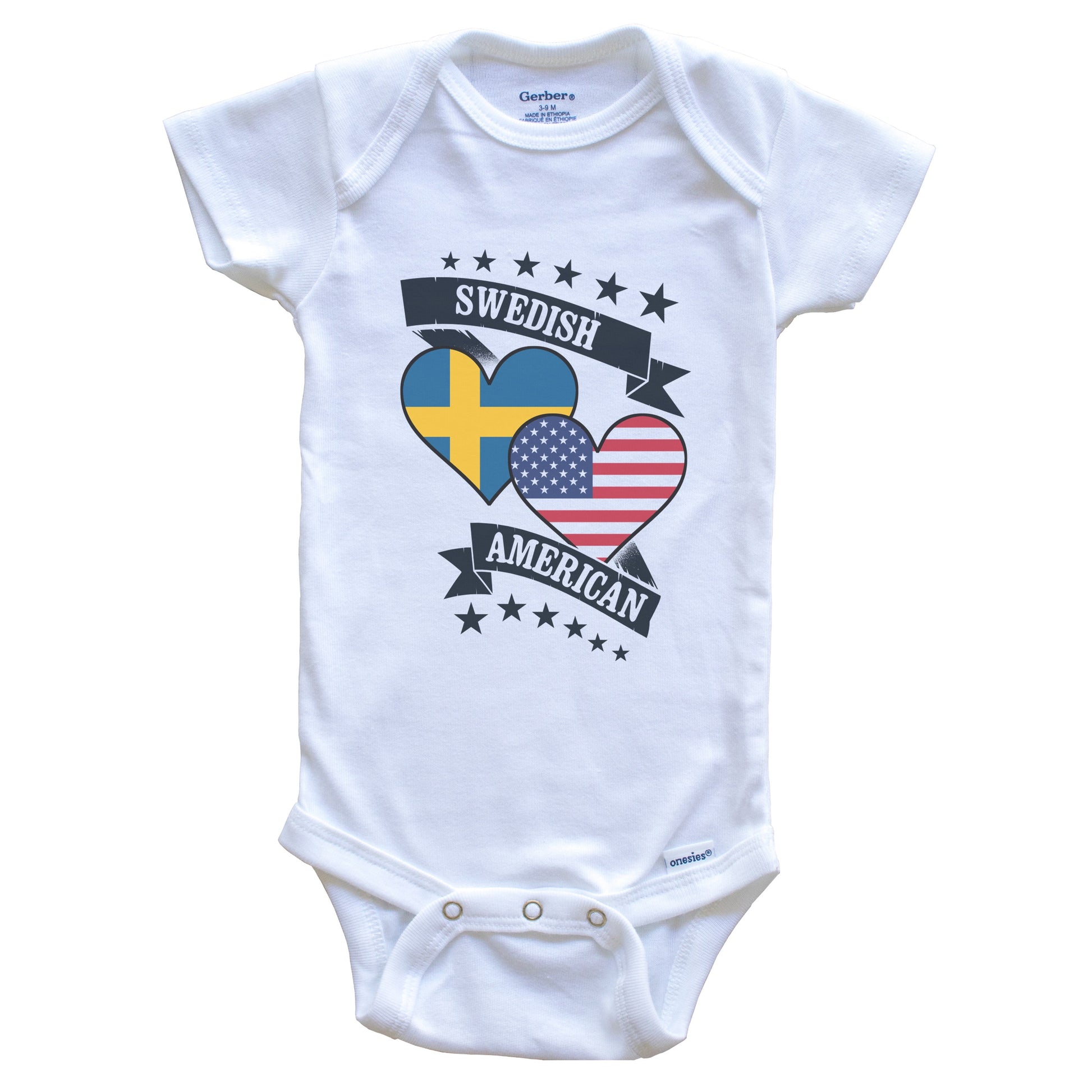 Swedish American Heart Flags Sweden America Baby Bodysuit