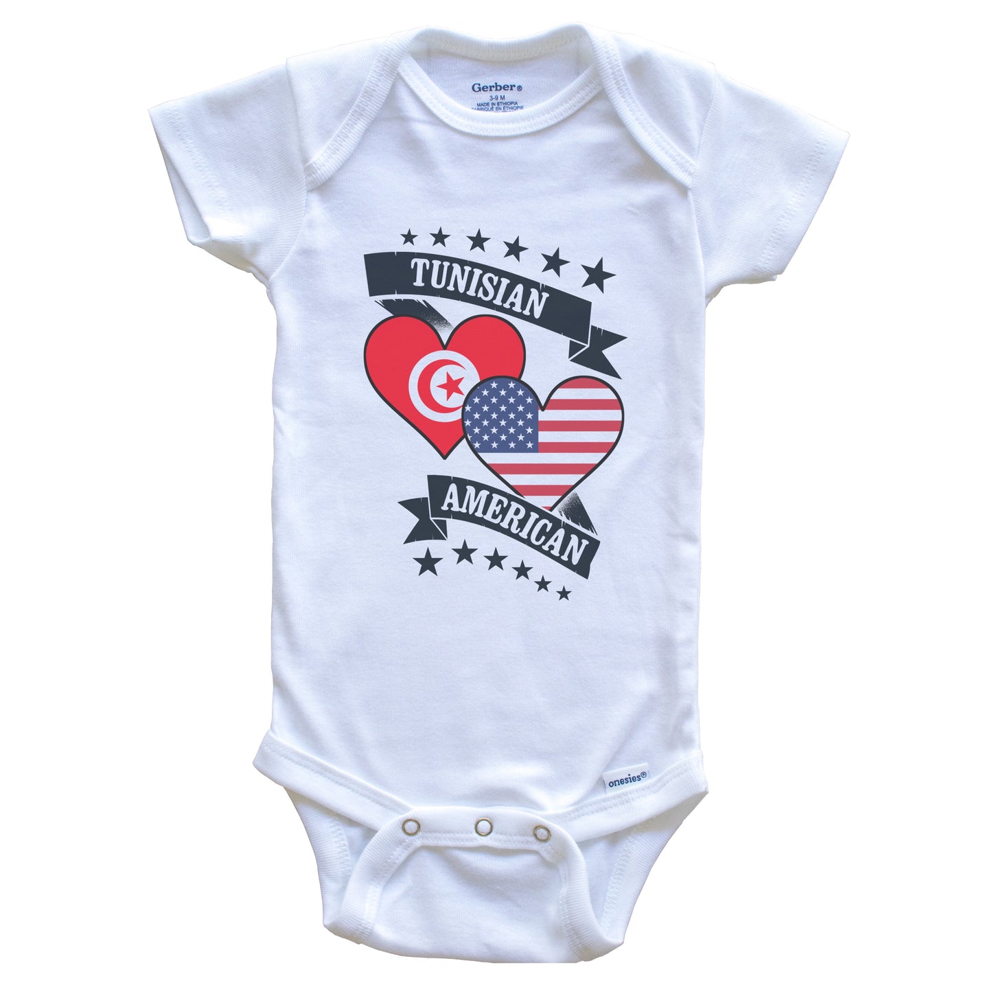 Tunisian American Heart Flags Tunisia America Baby Bodysuit