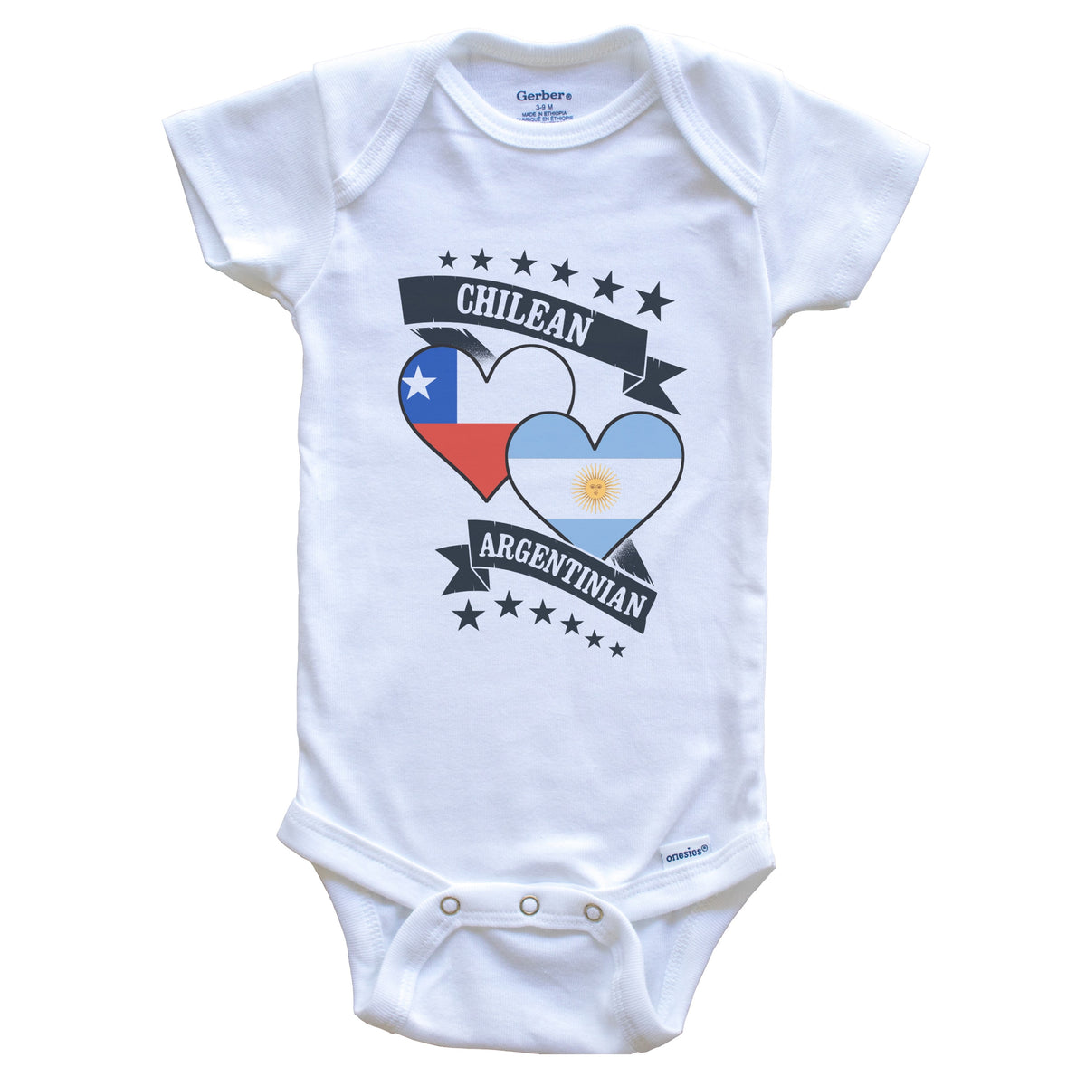 Chilean Argentinian Heart Flags Chile Argentina Baby Bodysuit