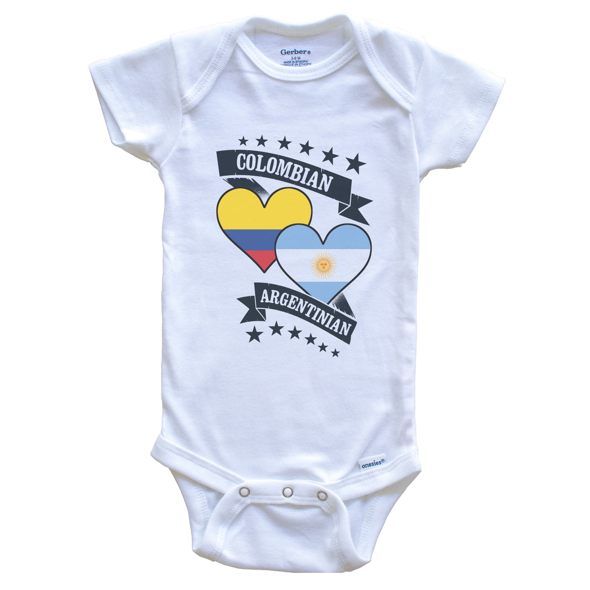 Colombian Argentinian Heart Flags Colombia Argentina Baby Bodysuit
