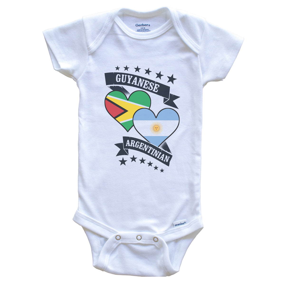 Guyanese Argentinian Heart Flags Guyana Argentina Baby Bodysuit