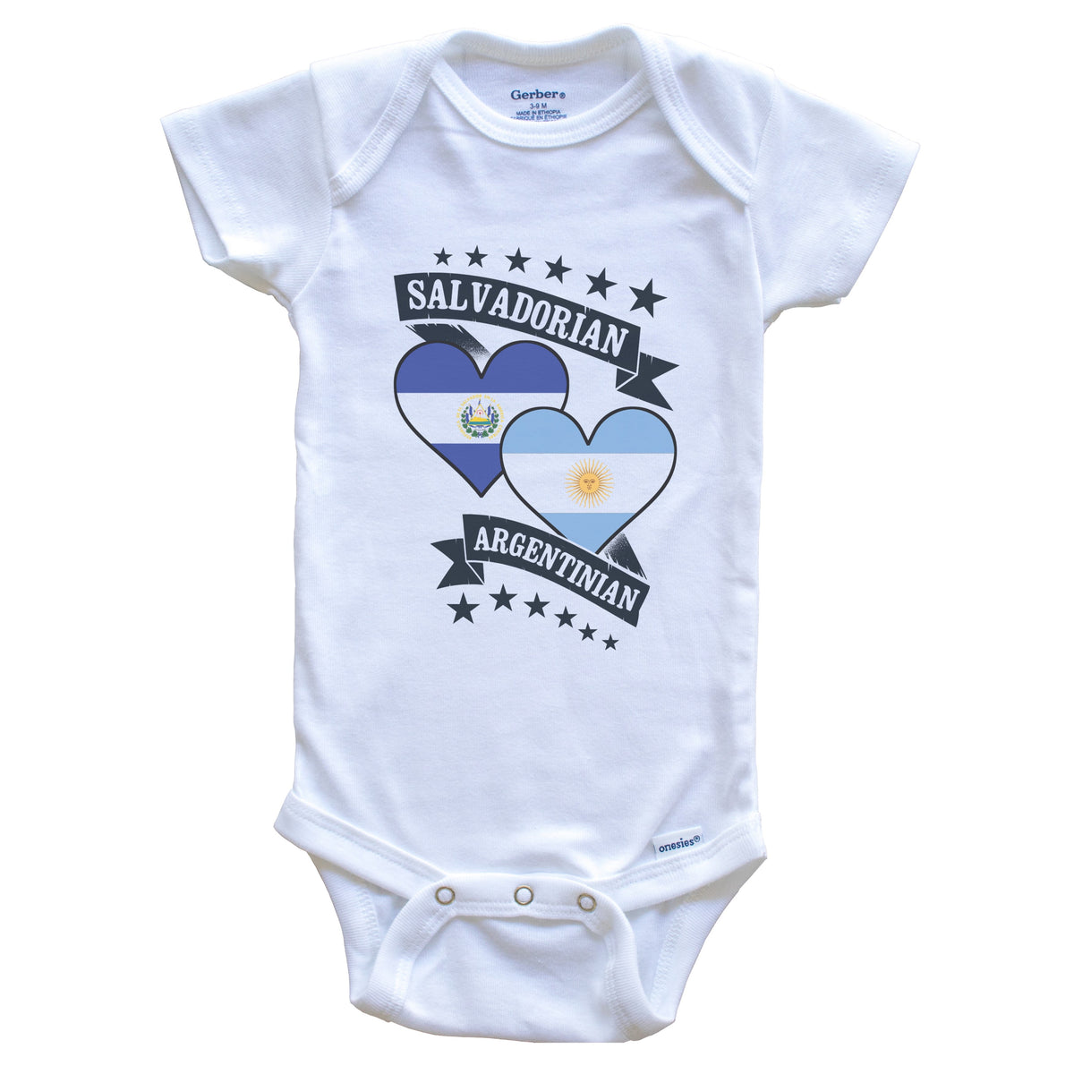 Salvadorian Argentinian Heart Flags El Salvador Argentina Baby Bodysuit