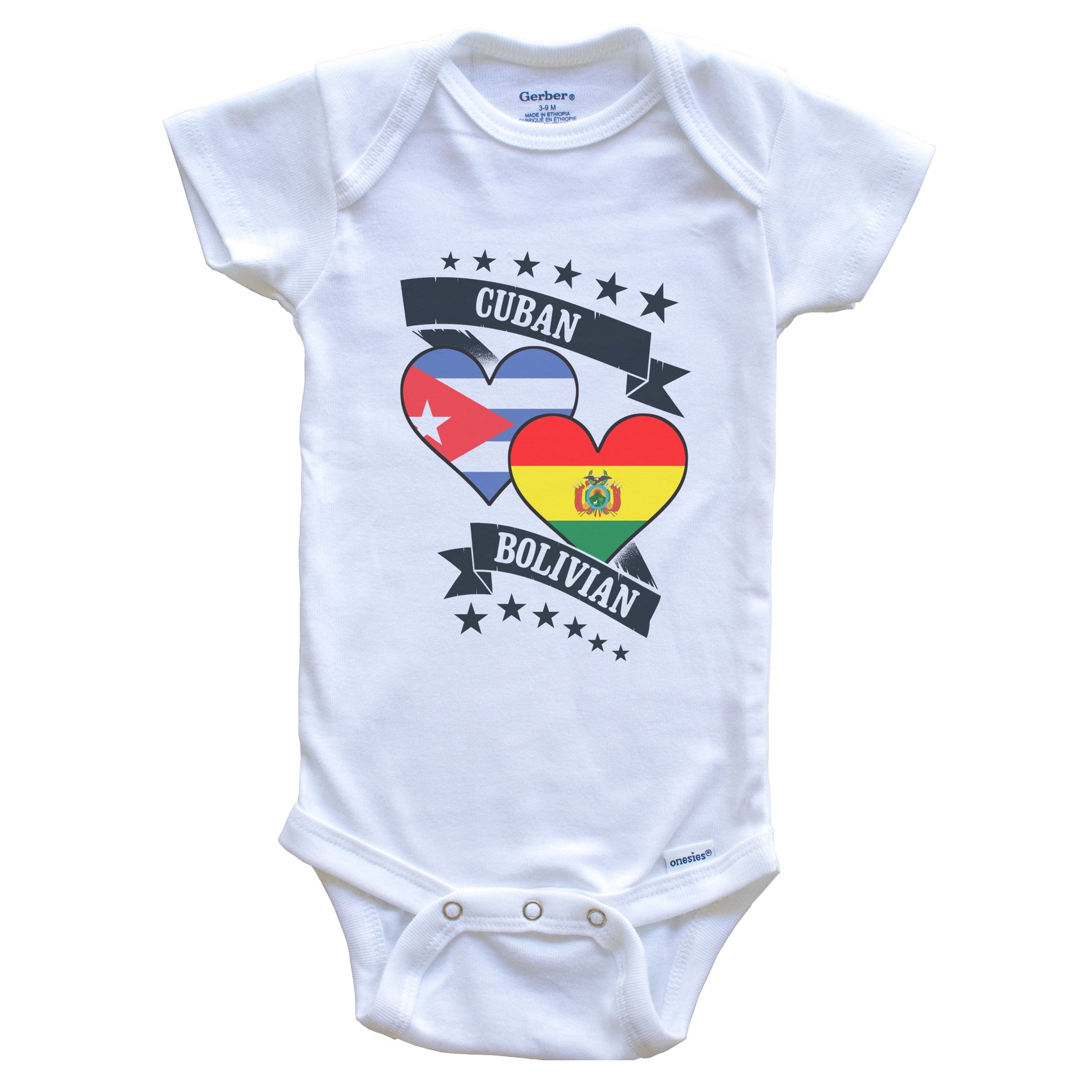 Cuban Bolivian Heart Flags Cuba Bolivia Baby Bodysuit