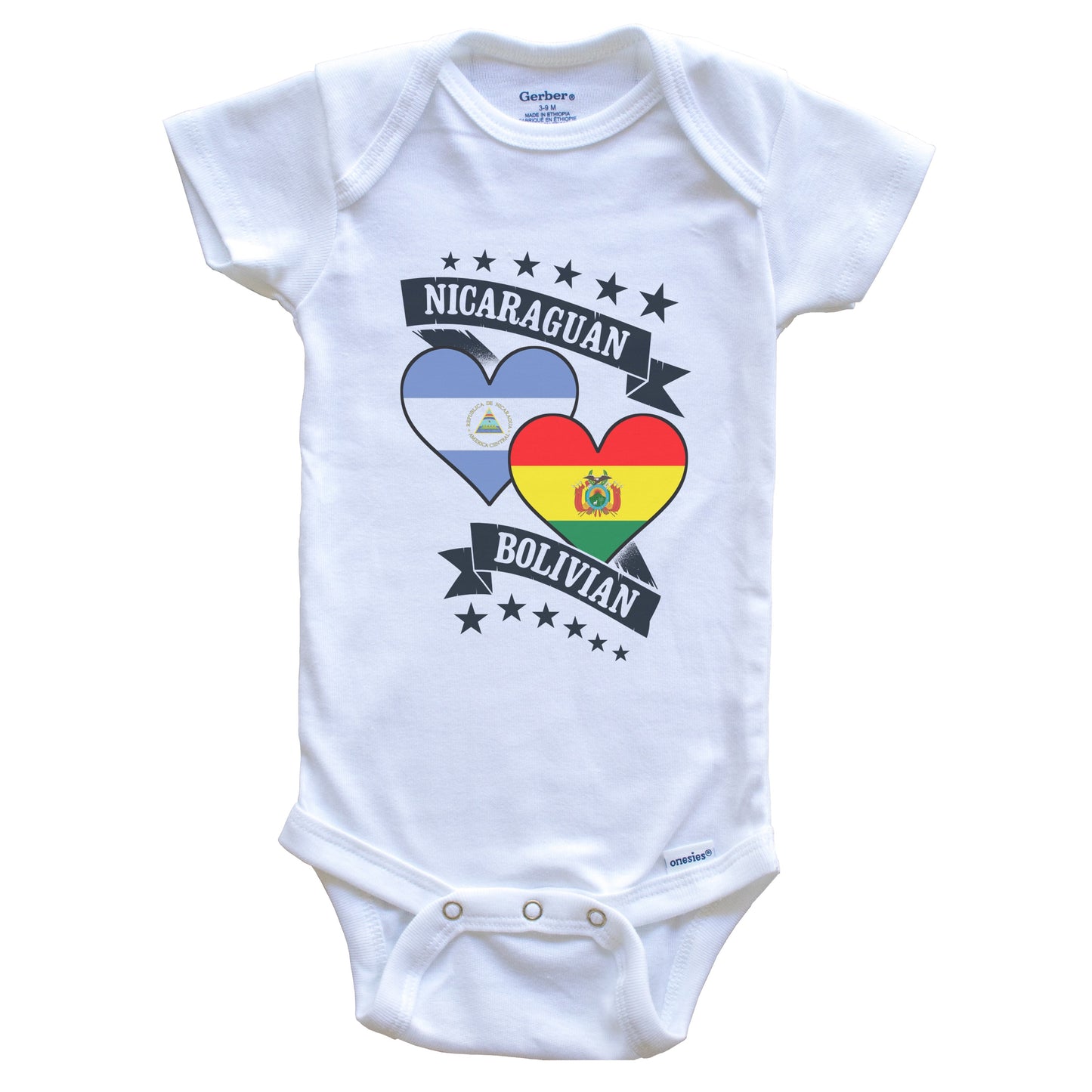 Nicaraguan Bolivian Heart Flags Nicaragua Bolivia Baby Bodysuit