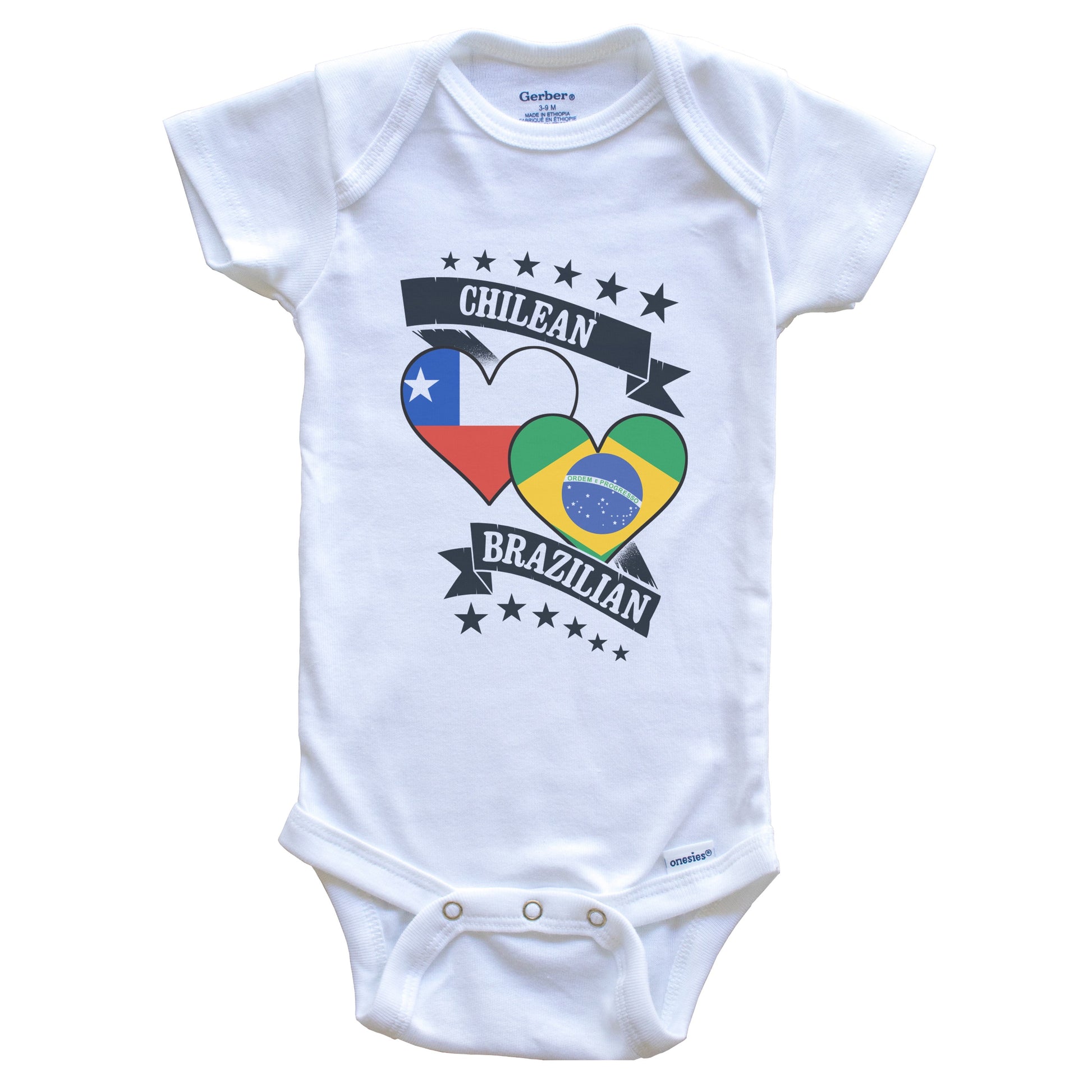 Chilean Brazilian Heart Flags Chile Brazil Baby Bodysuit
