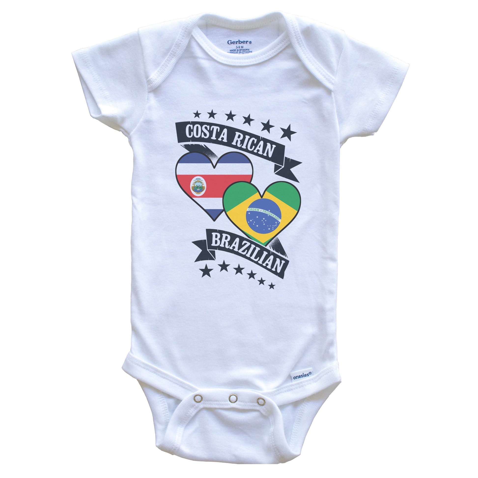 Costa Rican Brazilian Heart Flags Costa Rica Brazil Baby Bodysuit
