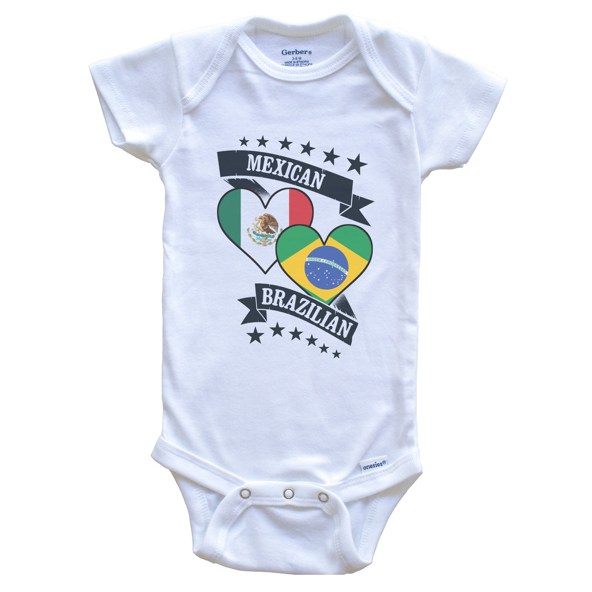 Mexican Brazilian Heart Flags Mexico Brazil Baby Bodysuit