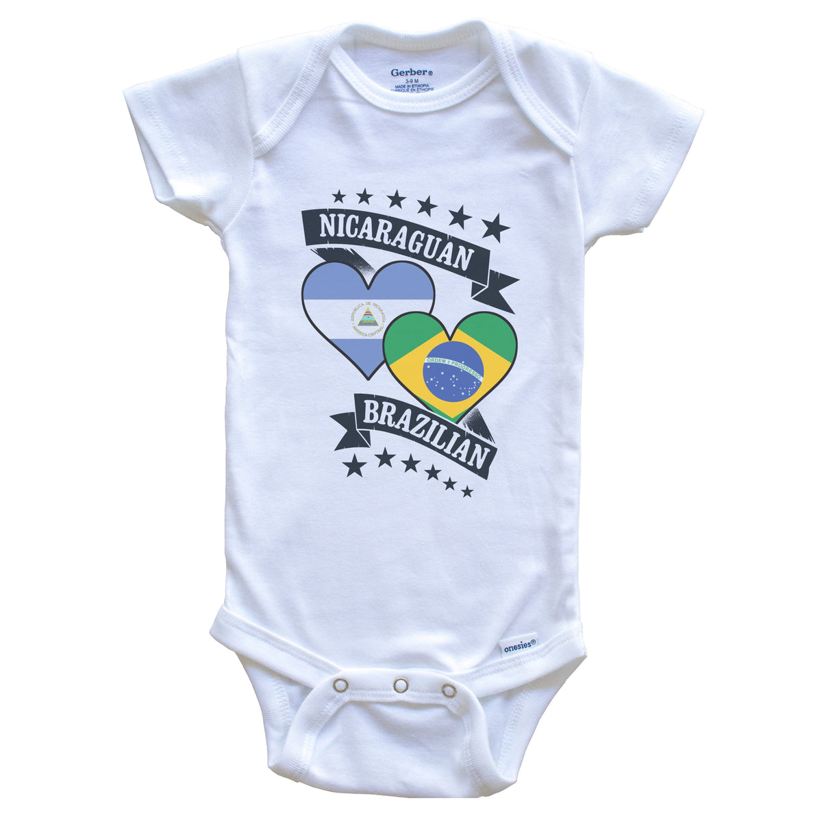 Nicaraguan Brazilian Heart Flags Nicaragua Brazil Baby Bodysuit