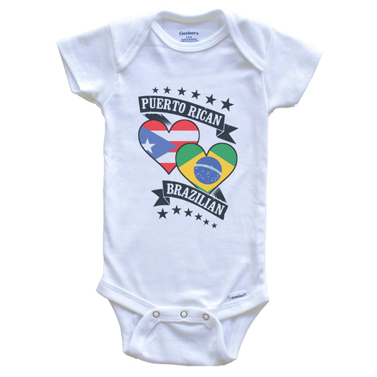 Puerto Rican Brazilian Heart Flags Puerto Rico Brazil Baby Bodysuit