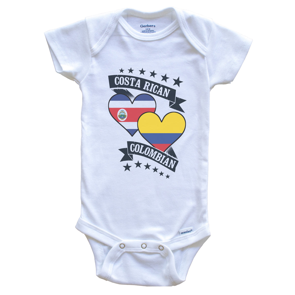 Costa Rican Colombian Heart Flags Costa Rica Colombia Baby Bodysuit