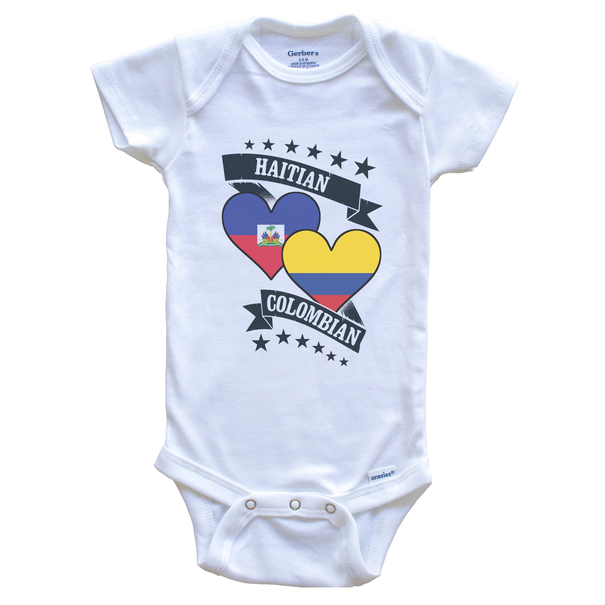 Haitian Colombian Heart Flags Haiti Colombia Baby Bodysuit