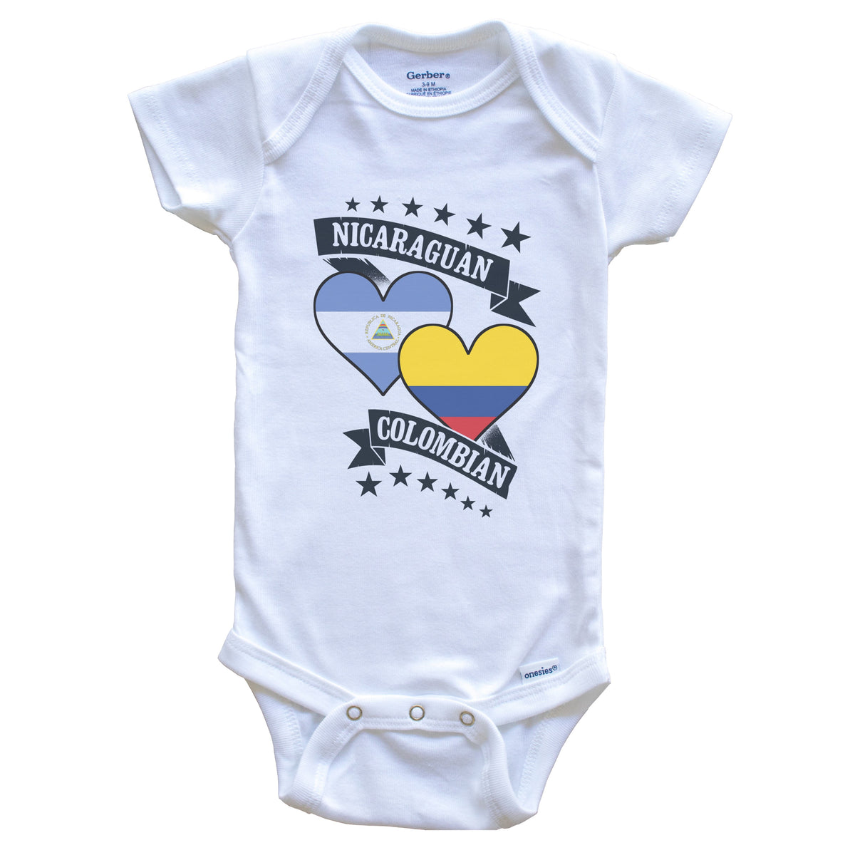 Nicaraguan Colombian Heart Flags Nicaragua Colombia Baby Bodysuit