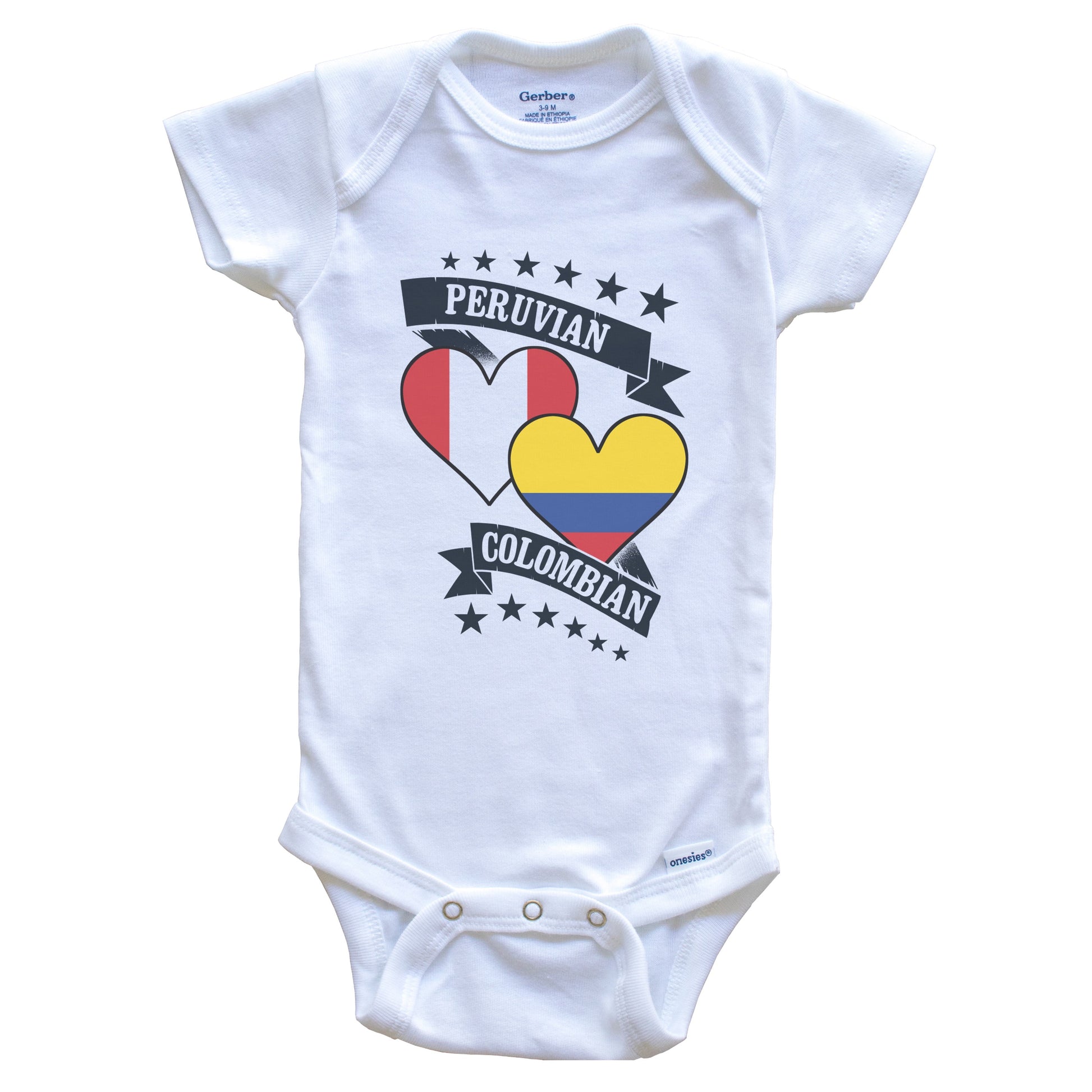 Peruvian Colombian Heart Flags Peru Colombia Baby Bodysuit