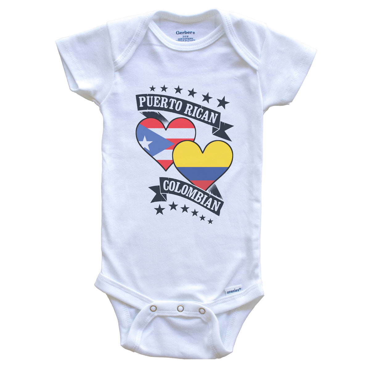 Puerto Rican Colombian Heart Flags Puerto Rico Colombia Baby Bodysuit