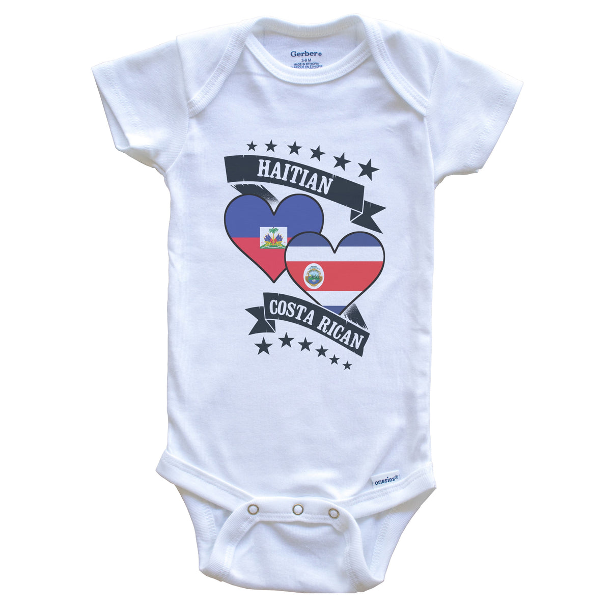 Haitian Costa Rican Heart Flags Haiti Costa Rica Baby Bodysuit