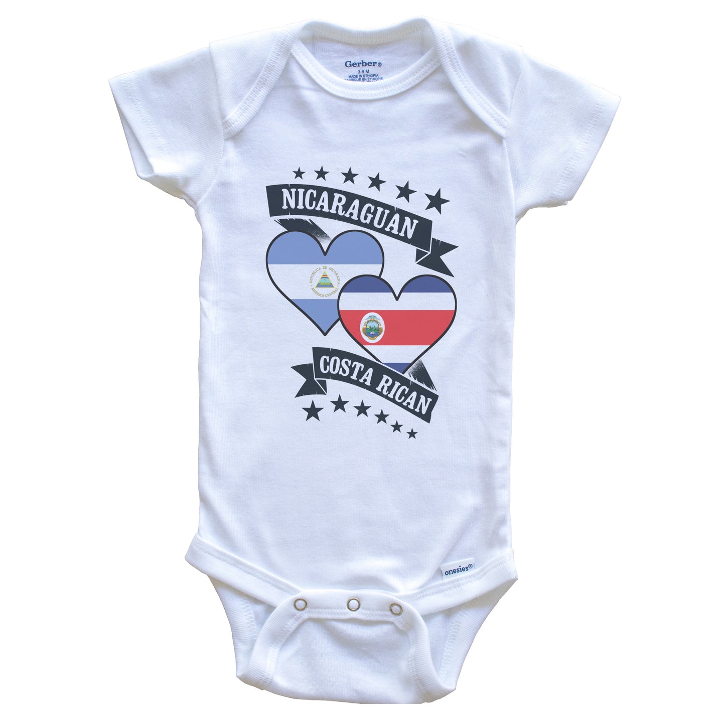 Nicaraguan Costa Rican Heart Flags Nicaragua Costa Rica Baby Bodysuit