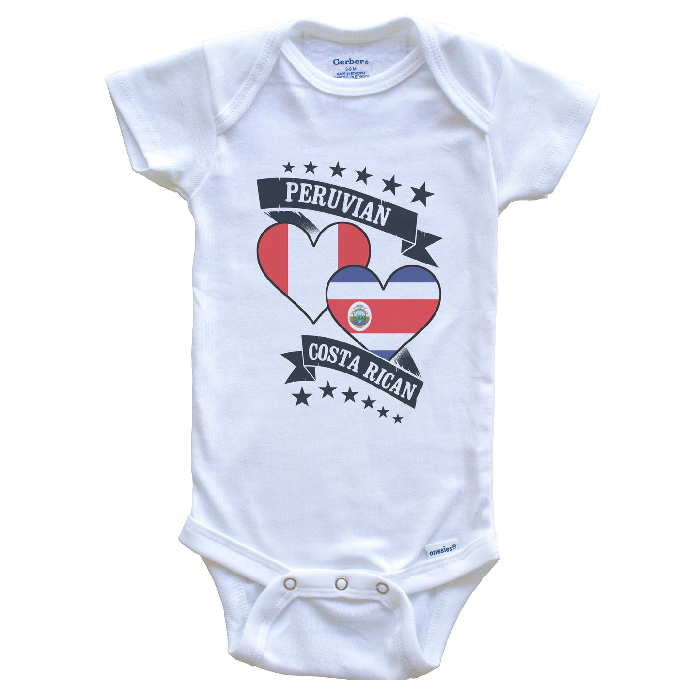 Peruvian Costa Rican Heart Flags Peru Costa Rica Baby Bodysuit