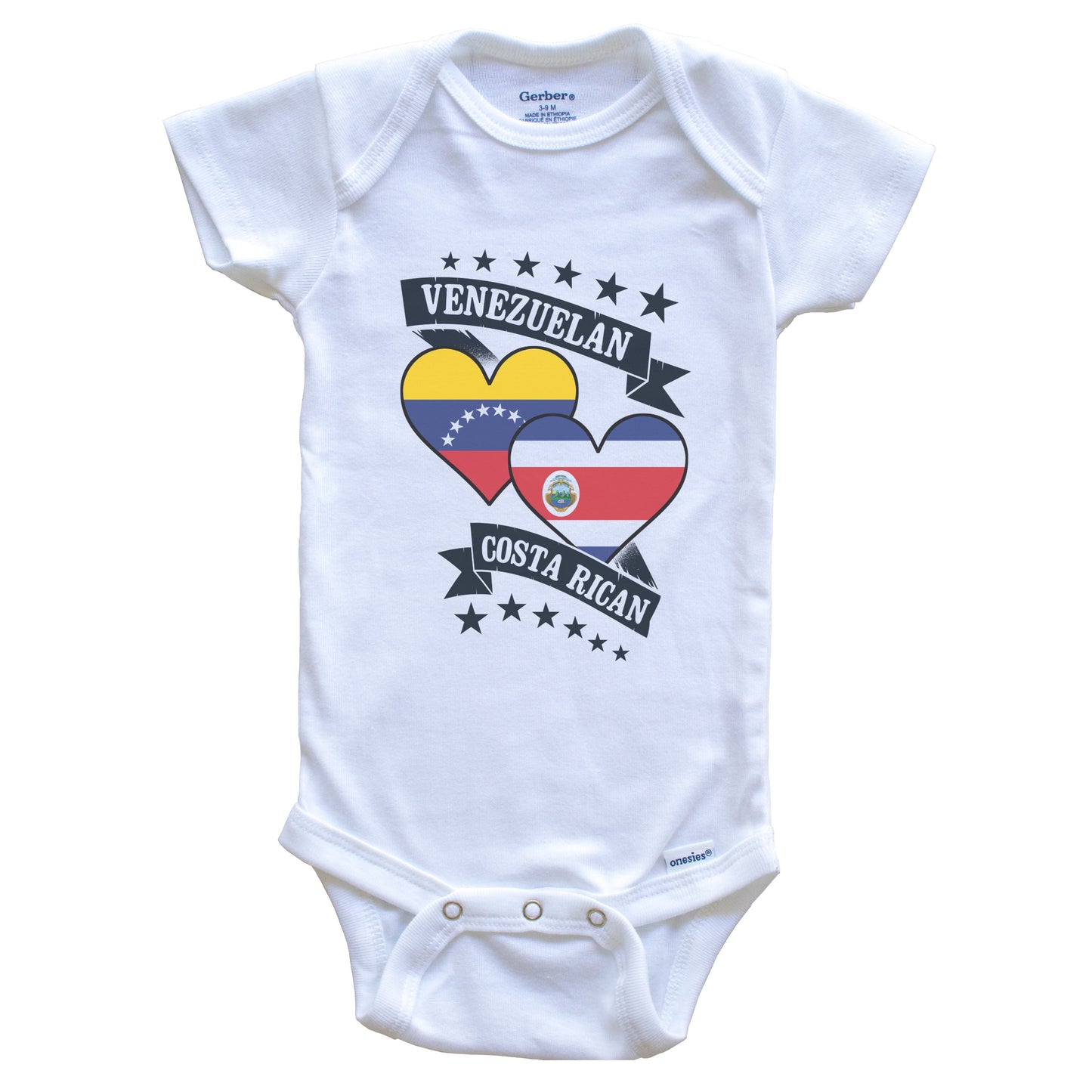 Venezuelan Costa Rican Heart Flags Venezuela Costa Rica Baby Bodysuit